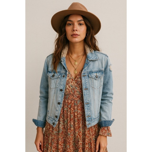 Brooklyn Cloth Jackets & Blazers - Jean Jacket Womens Brooklyn Cloth Distressed Denim Small Grunge Boho Westerncore